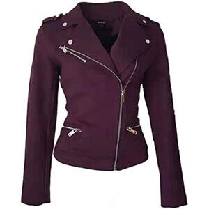 Women's Faux Suede Jacket Long Sleeves Zipper Up Casual Outwear Mulberry